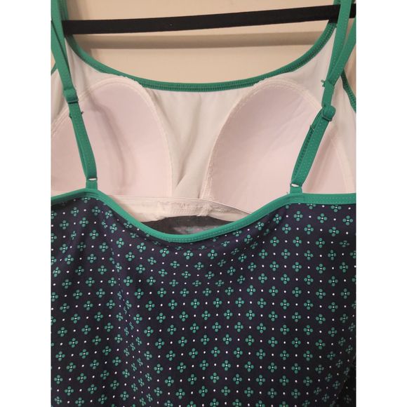 Pre Owned Women Nautica 2 PC Swimsuit Size 12/14 Green and Navy Padded Floral - Picture 3 of 9